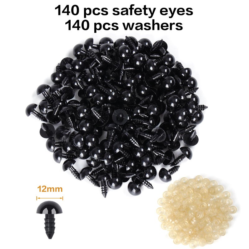 XKDOUS 12mm Safety Eyes, 280pcs for Crocheting, Crochet Eyes for Amigurumi, Stuffed Animal Doll Eyes for DIY Crafts - Image 2
